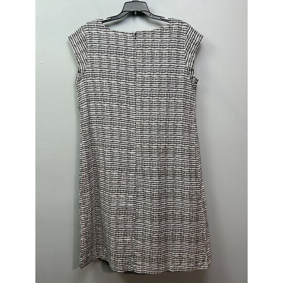 Apostrophe Dress Womens Large Black White Linen Blend Sleeveless Sheath Check - Picture 2 of 8